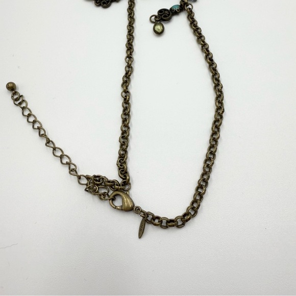 Avon Bohemian Antiqued Brass Turquoise Enamel Dangle Blue Green Bib Necklace - Picture 6 of 8